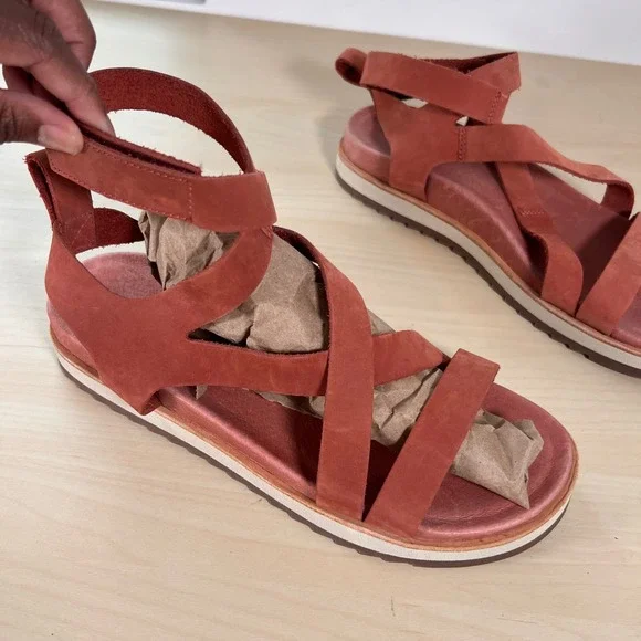 Merrell Redwood Sandals Womens 9 Red Brown Leather Strappy Platform J000572 - Picture 2 of 9